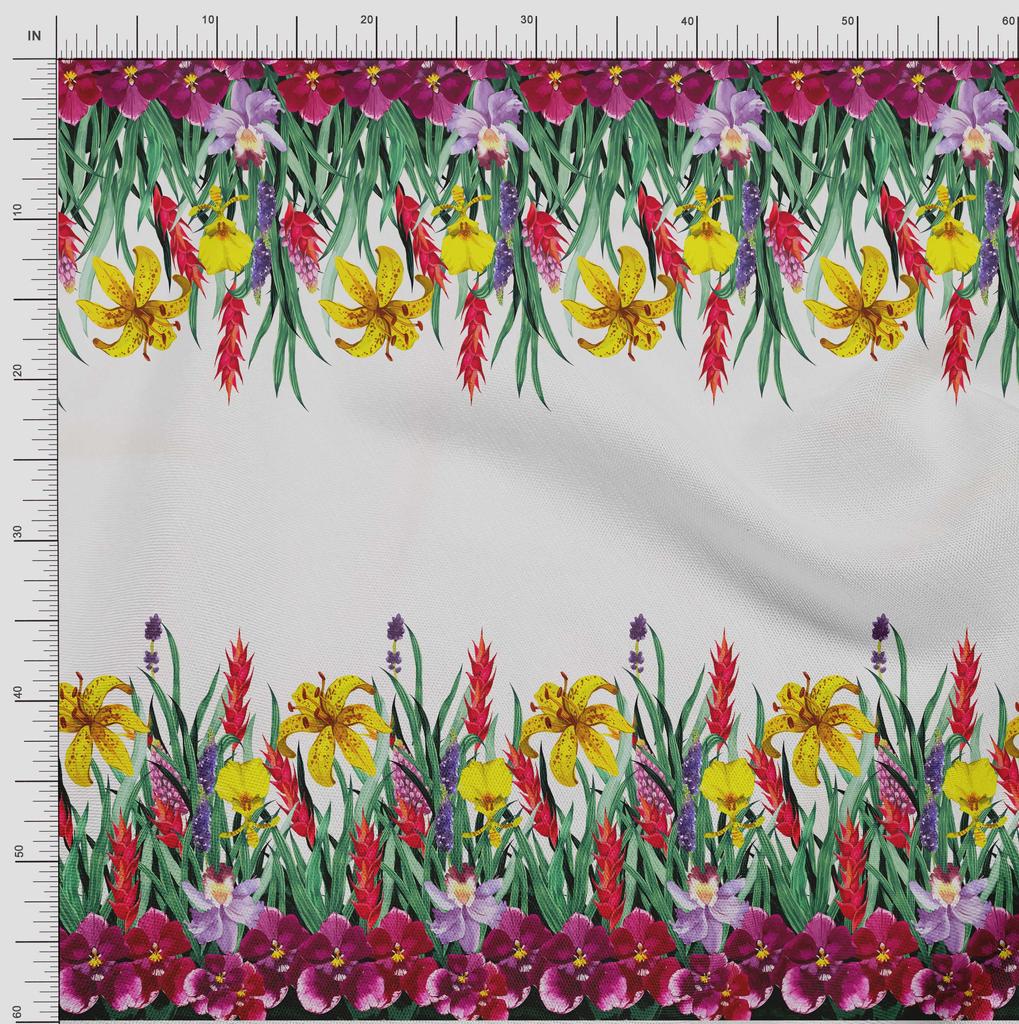 oneOone Tessuto Cotone Elasticizzato Foglie e Fiori Stampa Pannello Tessuto al Metro 40 Pollici