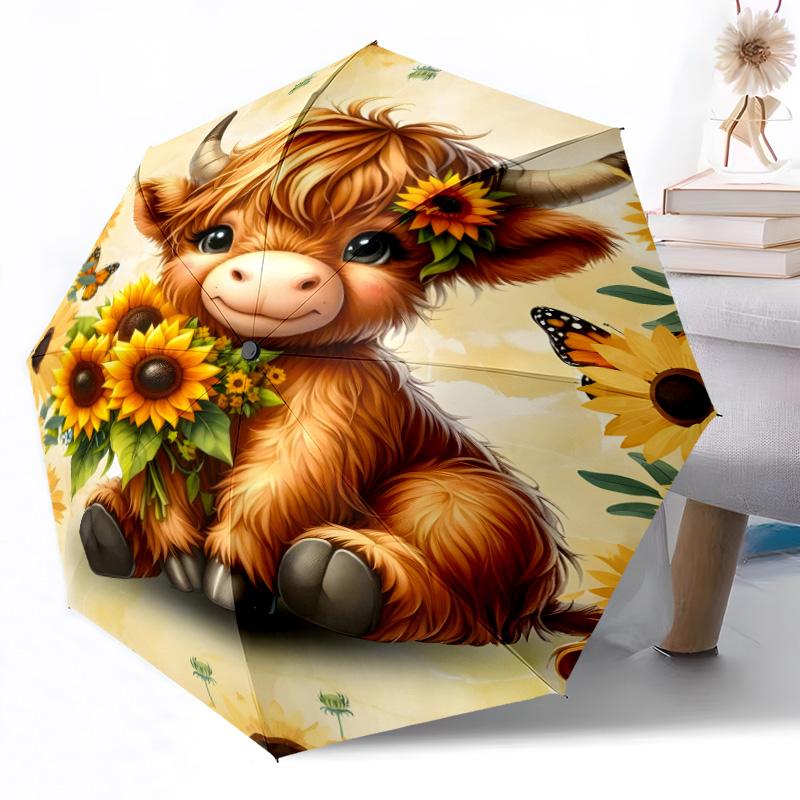 Cows in Flower Field Outdoor Automatic Umbrella Retractable Design with 8-Rib Durability Lightweight Perfect Gift for Friends Family