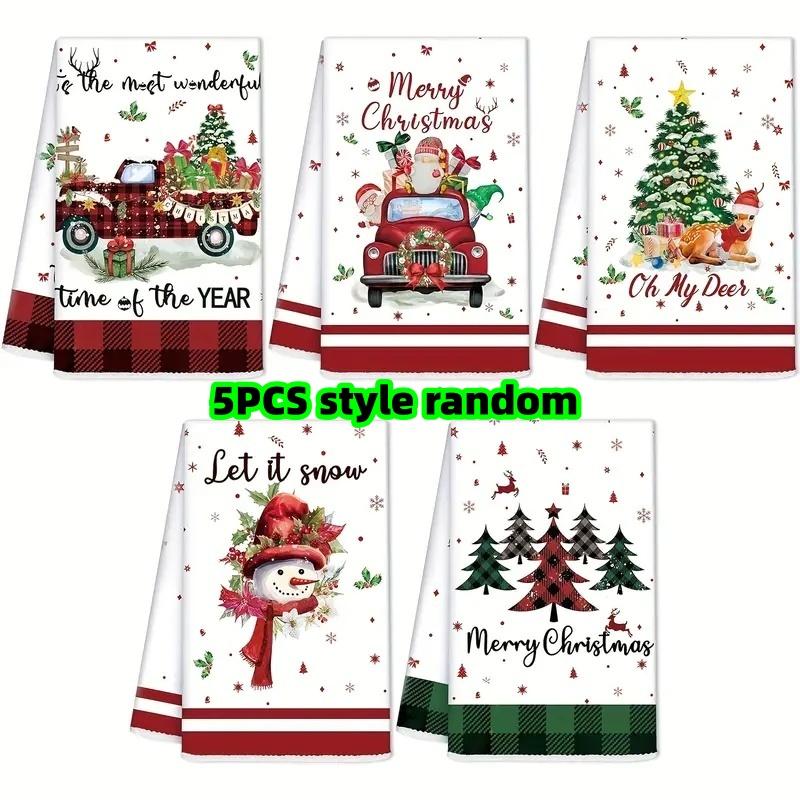 3/5 Pack of Towels with Random Designs, Rich Patterns, Kitchen Microfiber Towels, Christmas Dish Towels, Gift Decoration, Holiday Towels,
