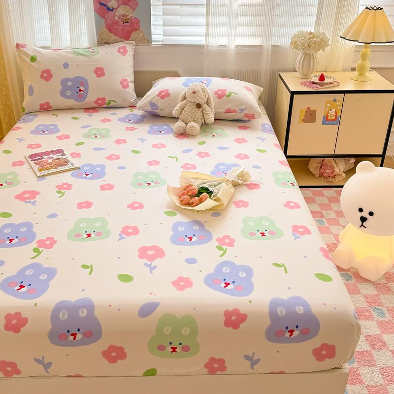 Pure Cotton Fitted Sheet Single/Queen Size Bed Cover Skin-friendly Bedsheets Home Bed Linen Couvre Lit (No Pillowcase)