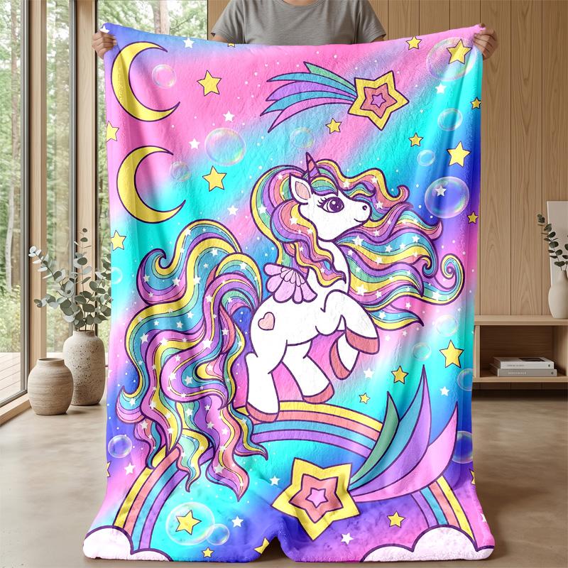 Unicorn Rainbow Stars Theme Blanket Lightweight Warm Flannel Blanket Decorative Throw Blanket for Home Decoration