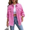 VAYLA Holes Raw-edges Denim Jacket Women Spring Autumn Shirt Style Jeancoat Casual Top Rose-Red Orange Purple Outerwear Lady Coat