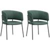 Set of 2 Dining Chairs Steel Legs, Padded Seat In Velvet-look Fabric, Green