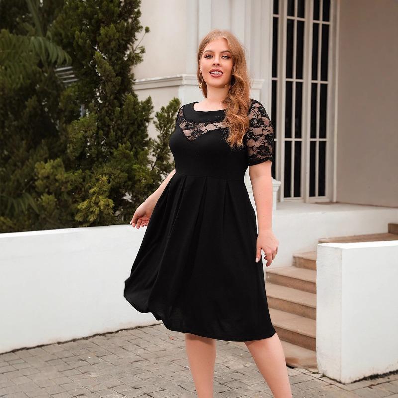 

Повседневное свободное платье для отпуска и поездок на работу из полого кружева размера плюс 2XL чёрный