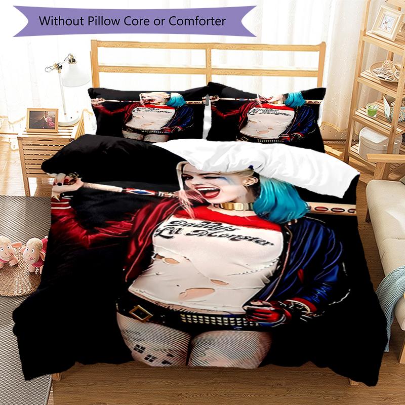 3pcs Harley Quinn Bedding Set Duvet Cover Closure Includes 1 Duvet Cover & 2 Pillowcases, Soft and Comfortable for All Seasons.