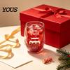 Vaso de Vidrio Transparente Rojo Verde con Lentejuelas de Doble Capa, con Decoración de Patrones de Papá Noel/Árbol Pequeño/Pila/Bolsa, Regalo de Navidad para Amigos Arena Movediza