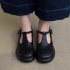 2025 New French Single Shoe Women's Round Toe High Heels Thick Leather Thick Soles Retro Mary Jane Women's Shoes
