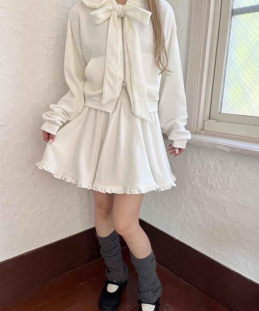 WEGO PHILLY Ruffle Sweat White Skirt, Women's,