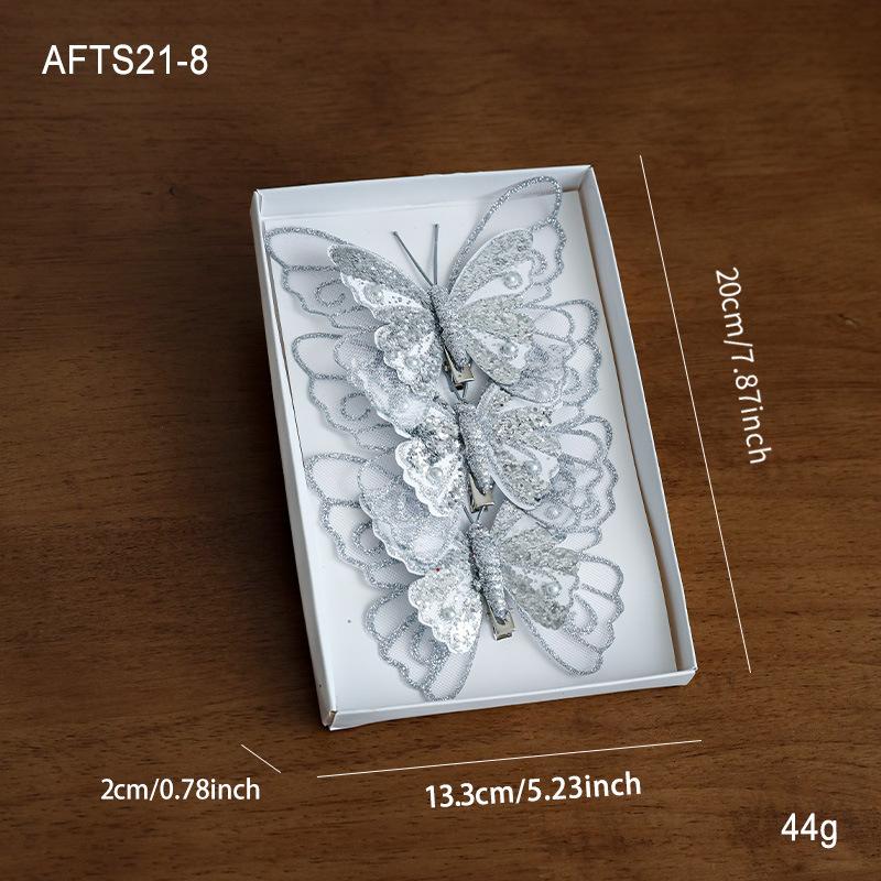 New Christmas decoration butterfly Christmas tree pendant glitter simulation butterfly scene atmosphere decoration butterfly