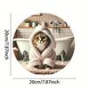 Vintage Metal Wall Art Round Cozy Cat Bathrobe Waterproof Scratch Resistant Aluminum Sign for Home Decor