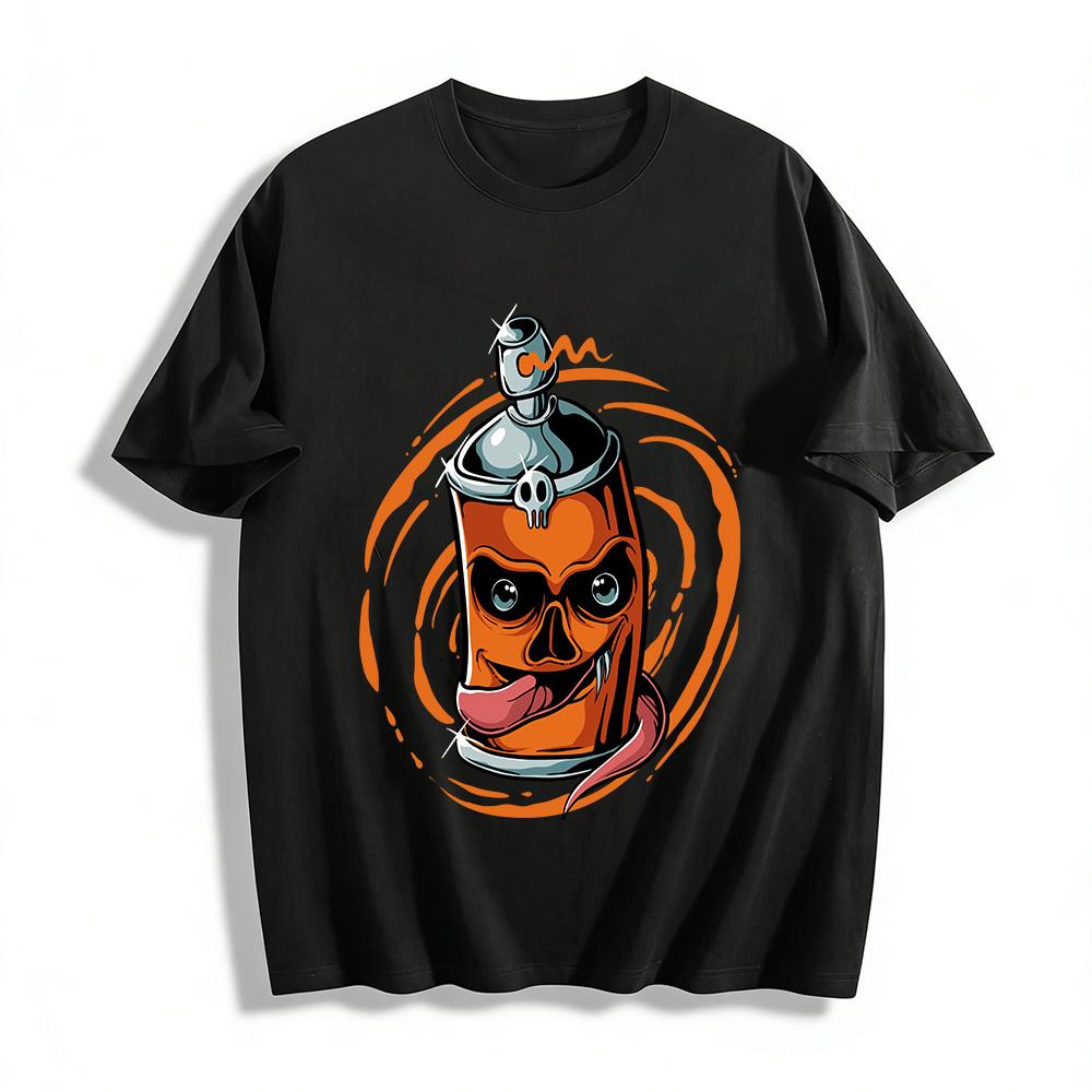 Skull Spray Can Print Trendy Street Style Casual Top Pure cotton T-shirt XXS