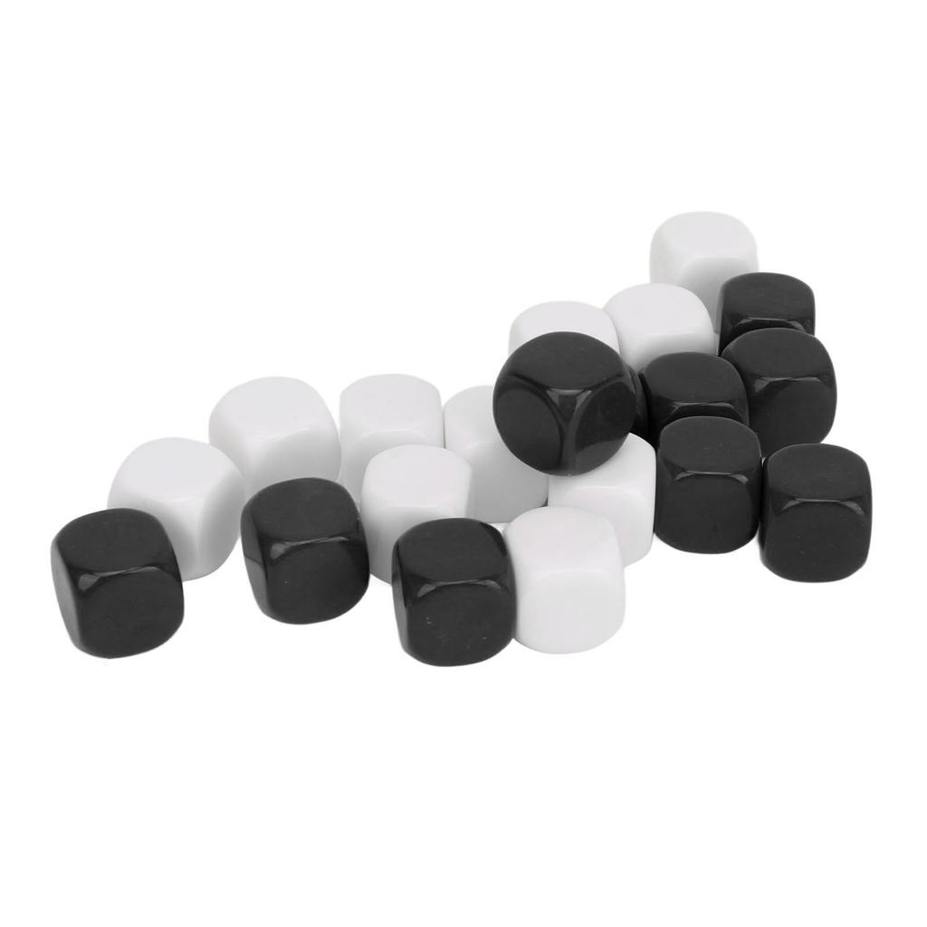 20 Pcs DIY Sticker Dice Blank Durable Plastic Dice Smoothed Surface Six Sided Dice with Rounded Corners White and Black
