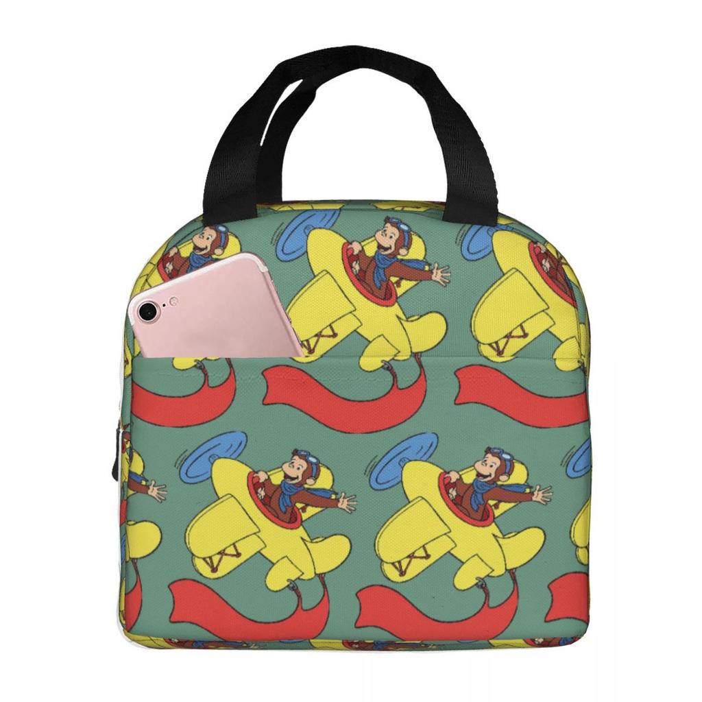 Curious George In An Airplan Insulated Lunch Bag for Women Kids Portable Food Boxes Thermal Lunch Box Tote