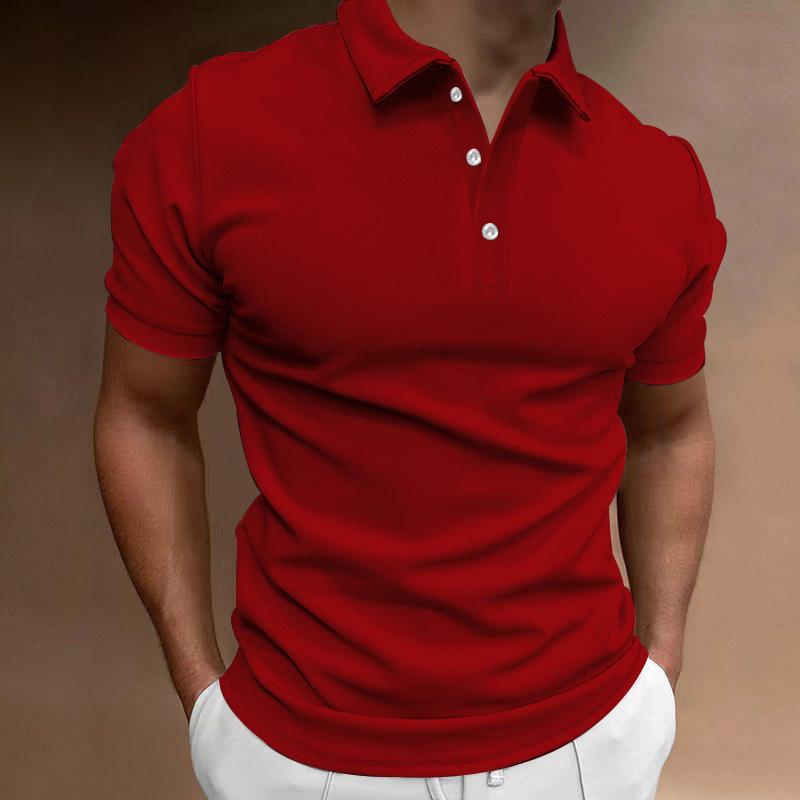 Summer Men's Polo Shirt Solid Color Short-sleeved Lapel T-shirt Casual Fit Top European and American Men's Clothing