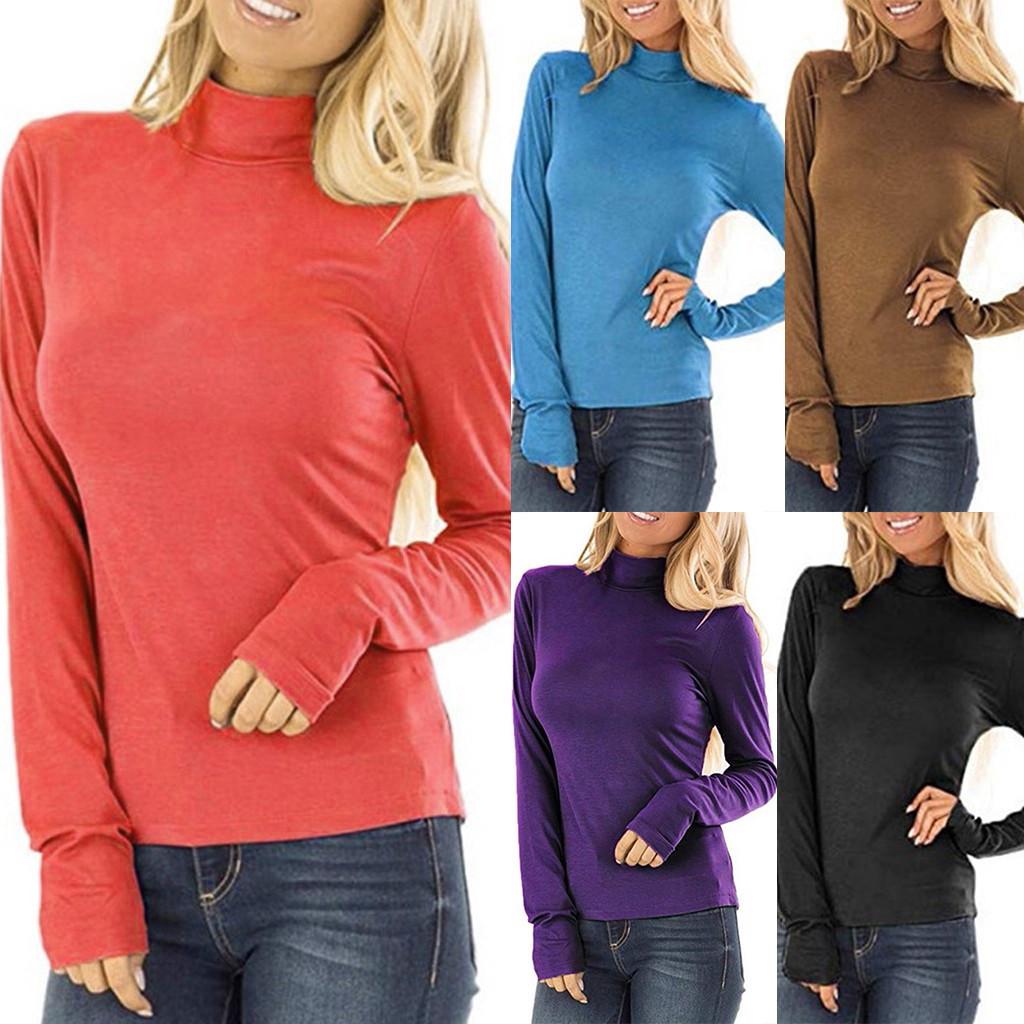 

женщины Мода Твердый цвет Turtleneck Тонкий Длинный рукав Топ