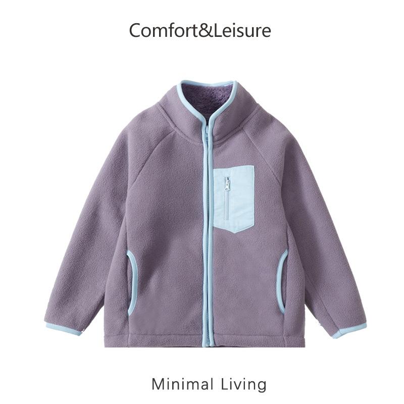 Unisex Kids Color Block Polar Fleece Thickened Casual Children Jacket Outerwear