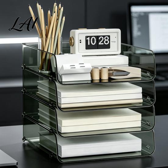 Stationery Storage Tray Clear Acrylic File Organizer Tray 1/2/3/4/5 Tier Paper Ducument Stackable Desktop Box Office Supplies Desk Rack Small