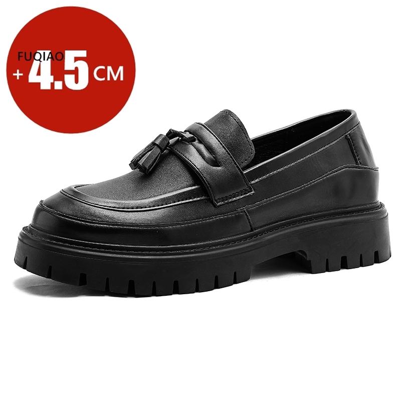 

4.5 Cm Height Increase Men s Thick Soled Fringed Black/white Loafers Spring British Style Man Comfortable Business Leather Shoes 38 чёрный