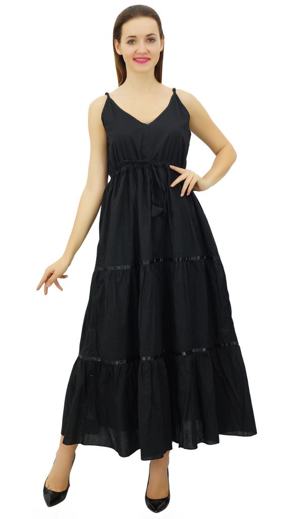 Bimba Women's Sundress Long Maxi Drawstring Waist Spaghetti Strap Dresses