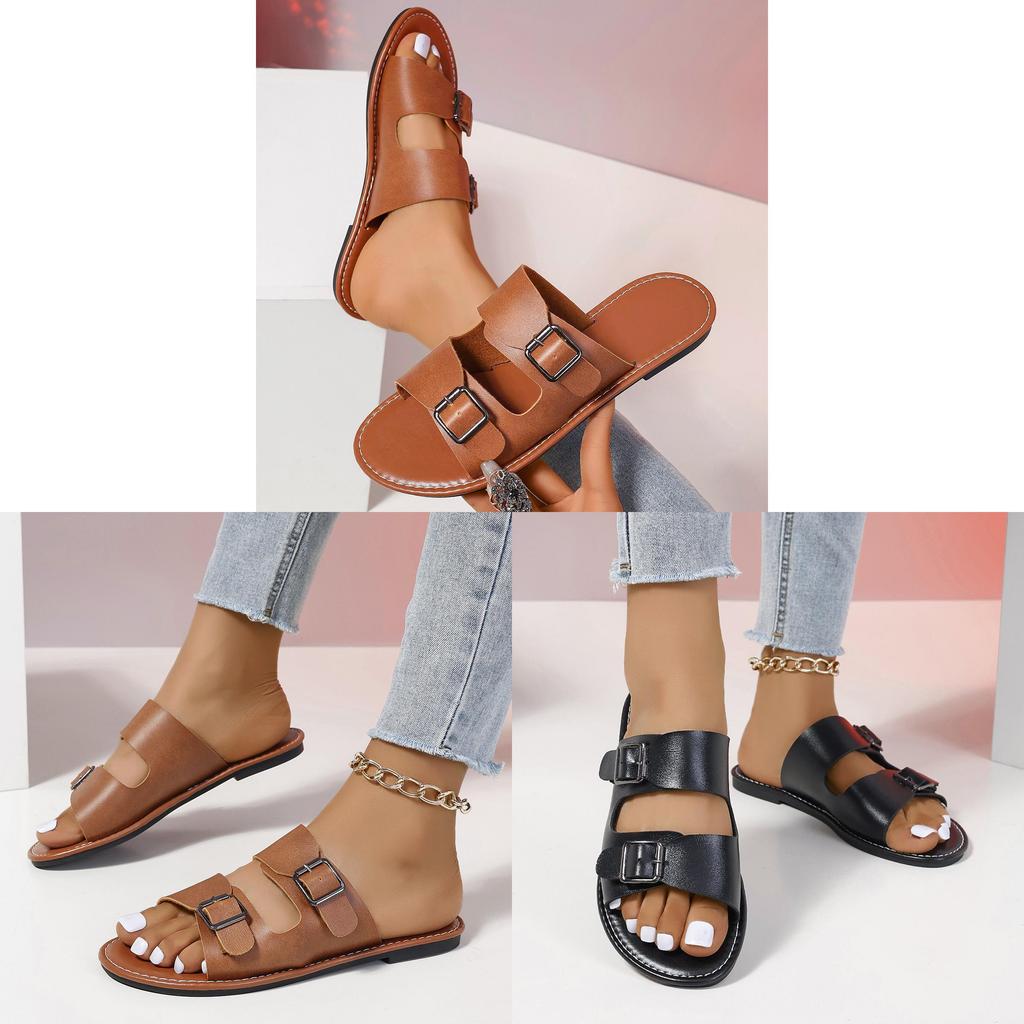 Casual Womens Flat Sandals With Breathable Pu Upper For Daily Comfort