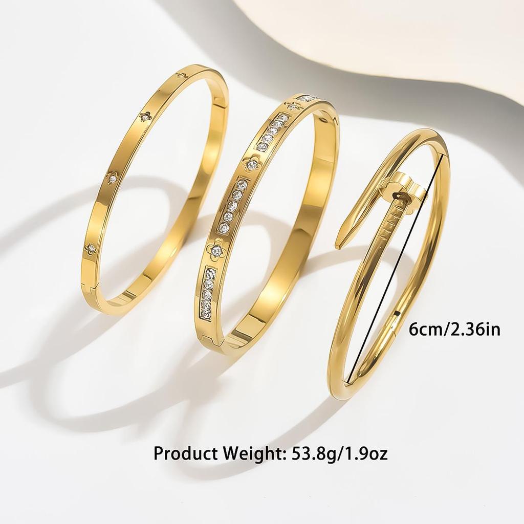 Titanium Steel Zircon Nail Bracelet - Women's Elegant Open Bracelet, Non-Fading, European & American Style