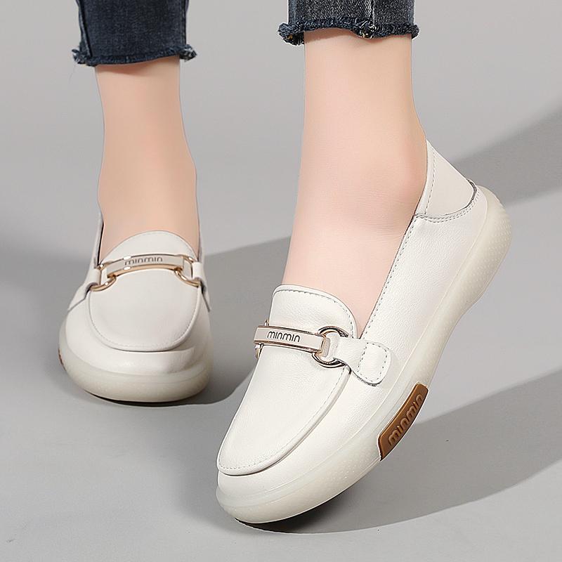 Autumn New Arrival Top Layer Cow Leather Flat Shoes Women's Comfortable Soft Bottom Vintage Lazy Shoes Mommy Shoes Genuine Leath