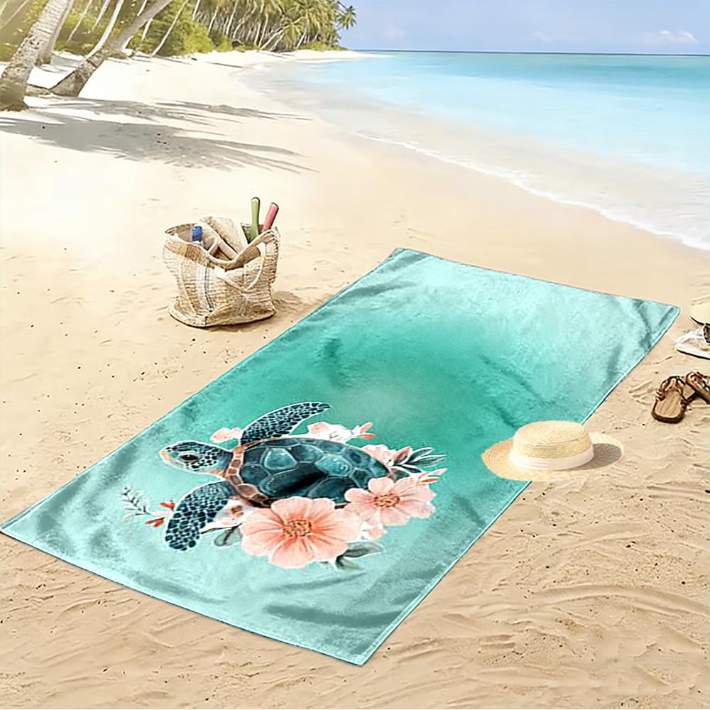 Sea Turtle with Pink Flowers Design Beach towel quick-drying for travel outdoor sports jogging beach and swimming