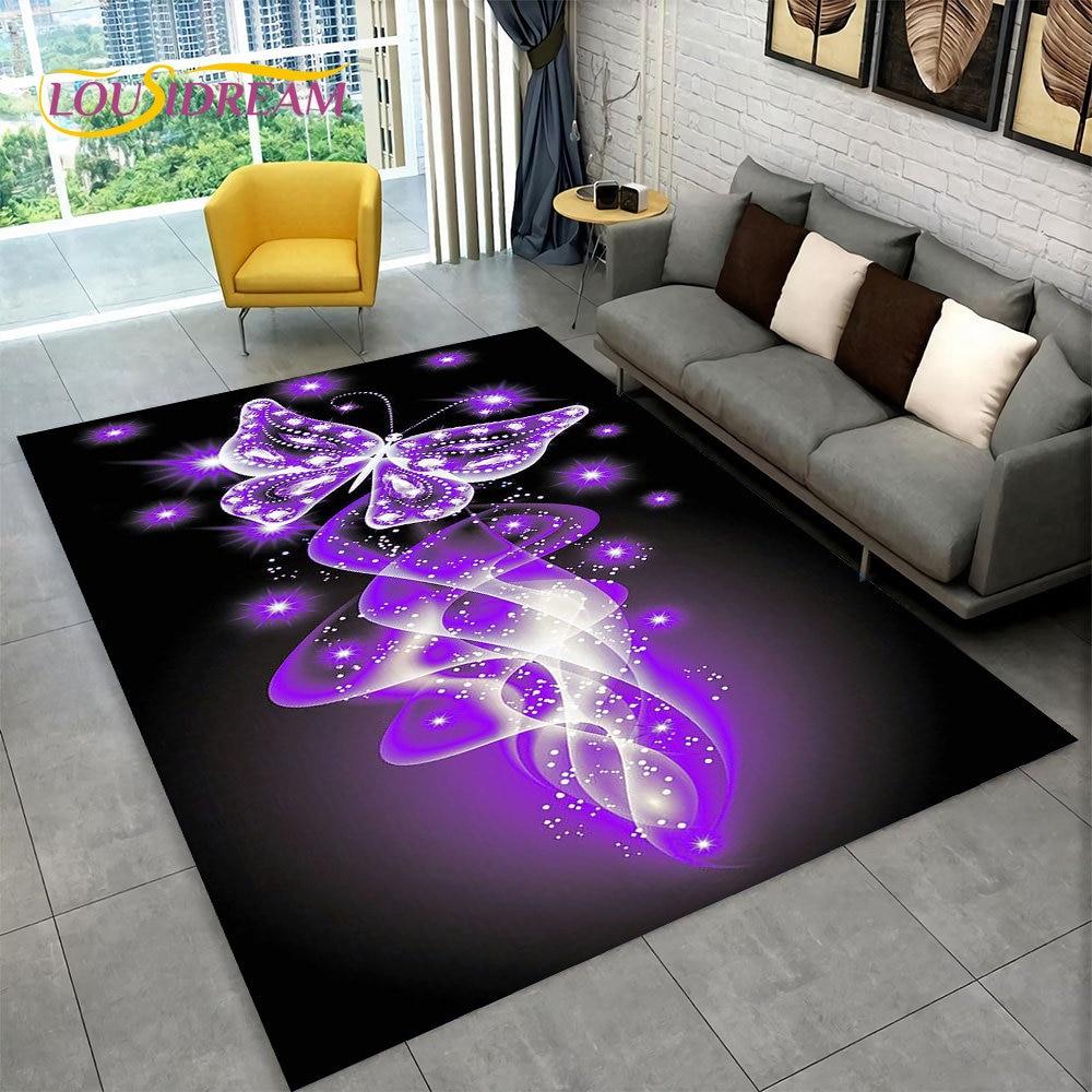 Dream Butterfly Flower Area Rug Large,Carpet Rug for Home Living Room Bedroom Sofa Doormat Decor,Kid Play Non-slip Floor Mats