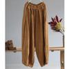 Johnature Women Vintage Linen Wide Leg Pants Elastic Waist Loose Autumn Trouser Chinese Style Women Soft Long Pants