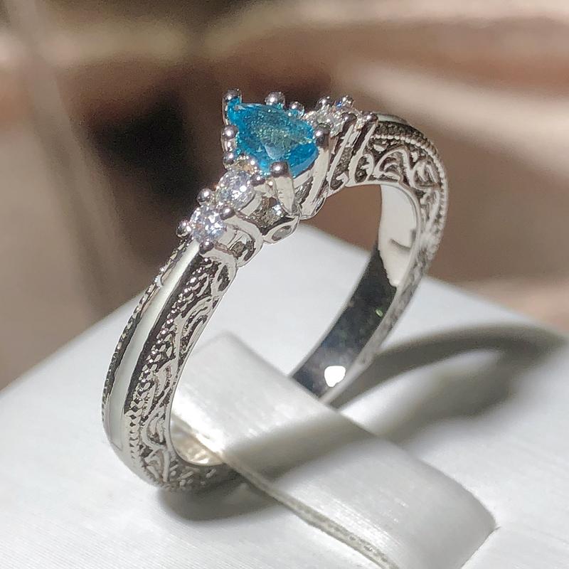 

New Fashion Hollow Water Drop Aquamarine Topaz Ring 925 Stamp Party Wedding Jewelry Gift Wholesale 6 белый