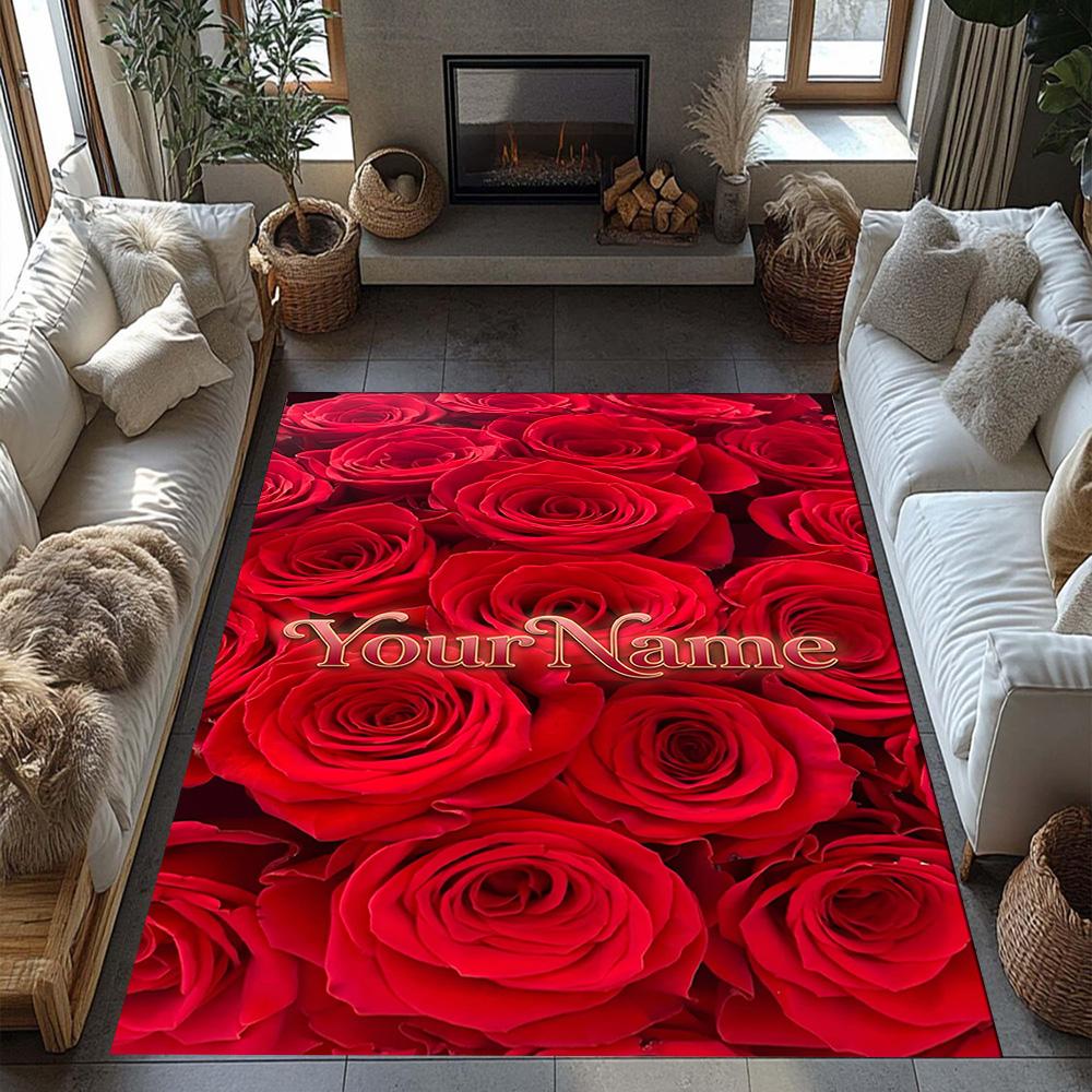 Rose Customized Name Floor Rug Office Rug Design for Dormitory Study Room Foyer Playrooms Anti-slip Rug Anime Office Decor