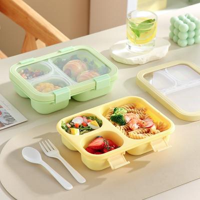 Met Servies Macaron Kleur Lunchbox met Servies Compartiment Camping Voedselcontainer Lekdicht Plastic 3 Vakken Lunchbox Picknick
