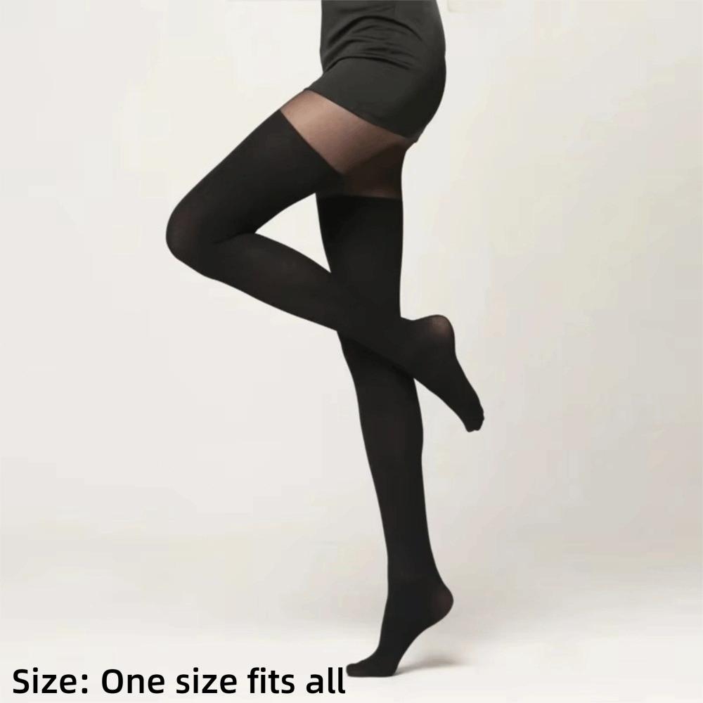 Fashion High Waist Faux Thigh-High Patterned Tights Black Elastic Thigh-Strap Tights Thin Striped Pantyhose Women's Stockings