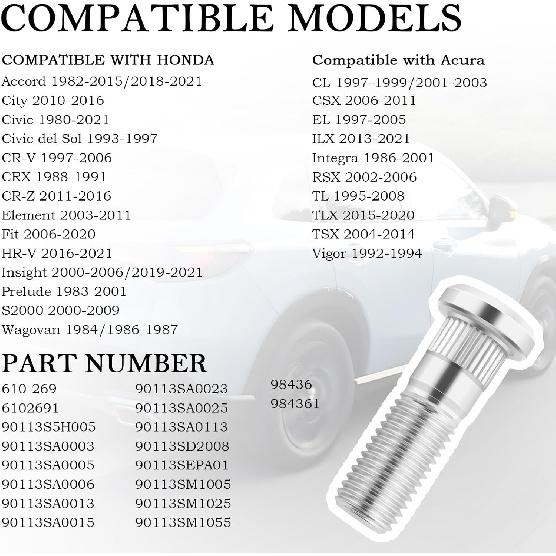 5PCS M12X1.50 Wheel Stud 90113S5H005 610-269,Steel Wheel Bolts,Replacement Wheel Lug Stud Kit Compatible With Acura Honda