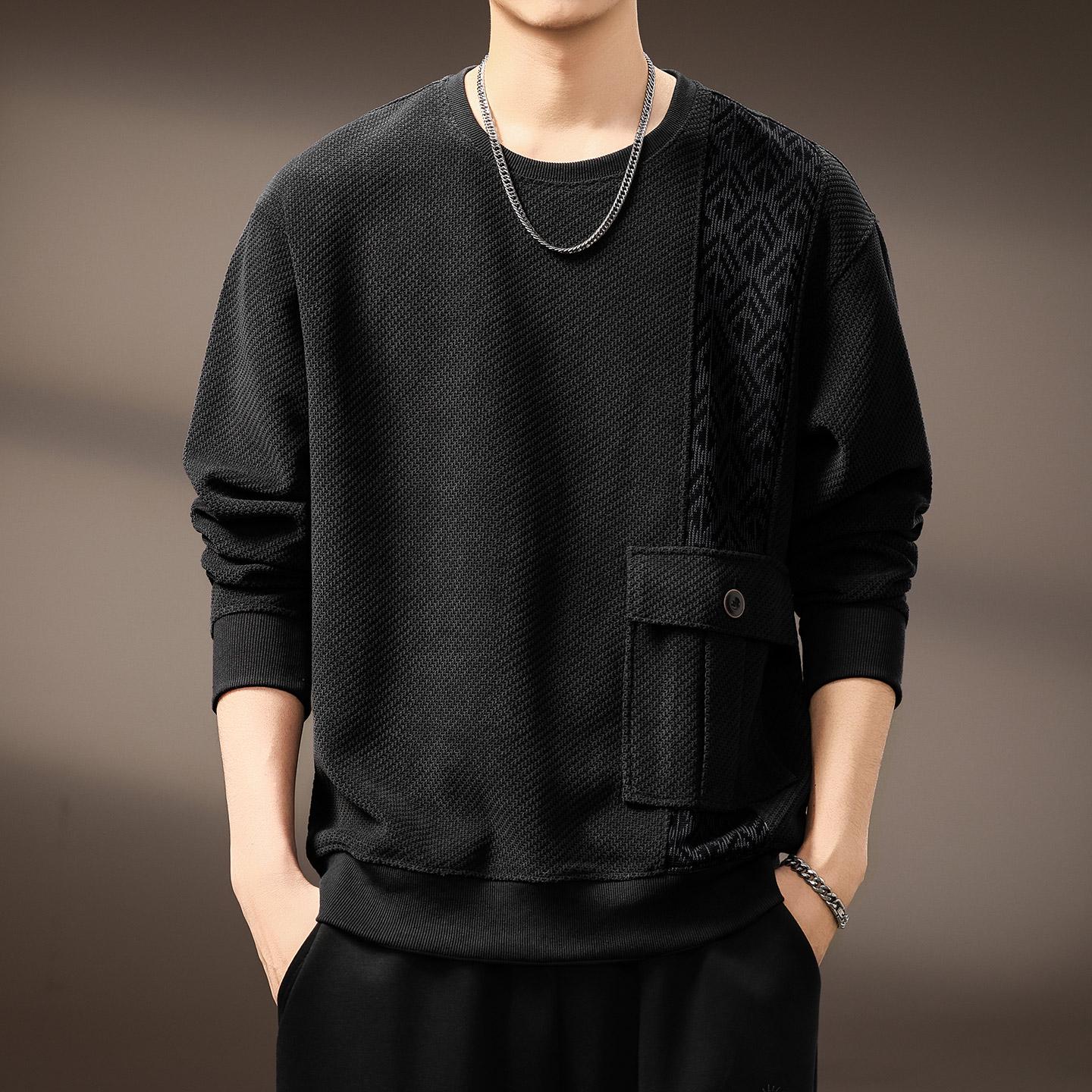 Men s 2025 Autumn Retro Jacquard Patchwork Hoodie - Long Sleeve Fashion Base Layer Shirt XL for 140-160 jin
