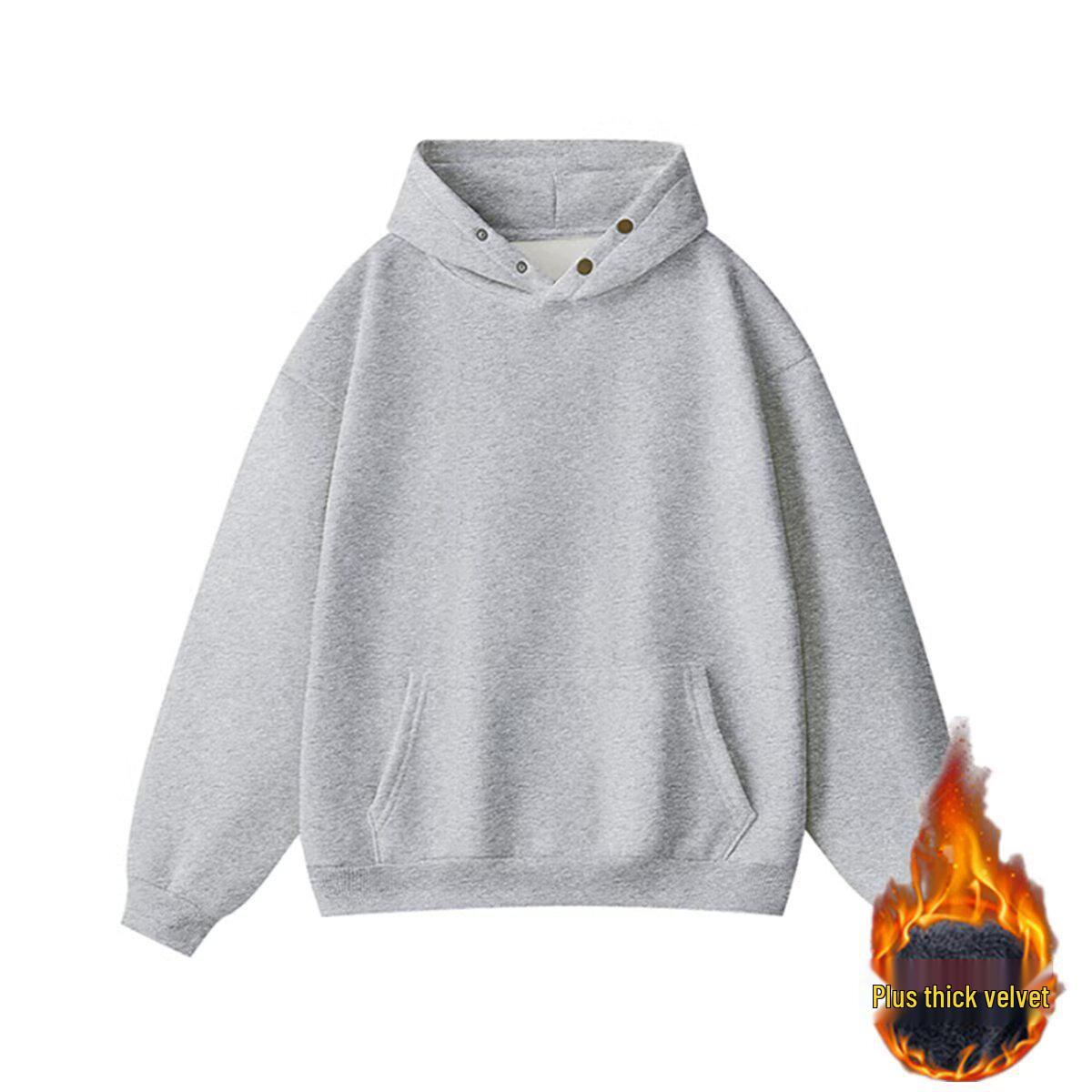 

Men s Trendy Retro White-Gray Fleece-Lined Double-Button Hooded Sweatshirt - Perfect for Autumn/Winter Couples. XXL