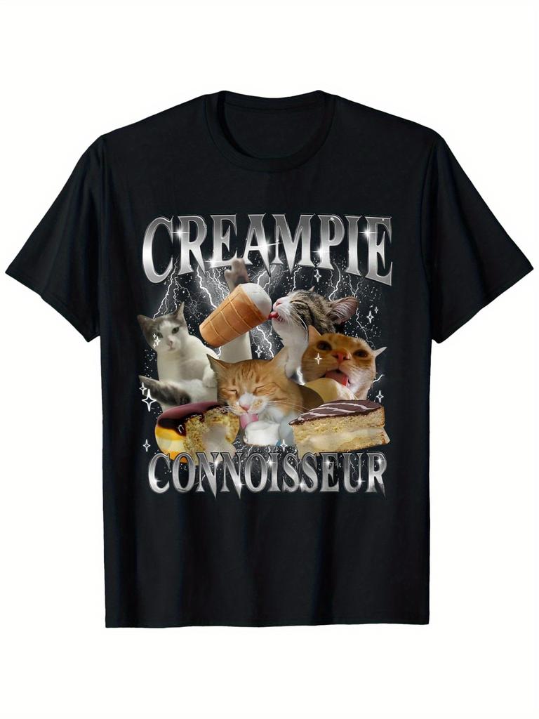 Funny Cats Eating Desserts Cream Piel Connoisseur T-shirt