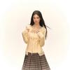 2025 Autumn/Winter European & American Hot Girl Patchwork Lace V-neck Knit Short Cardigan