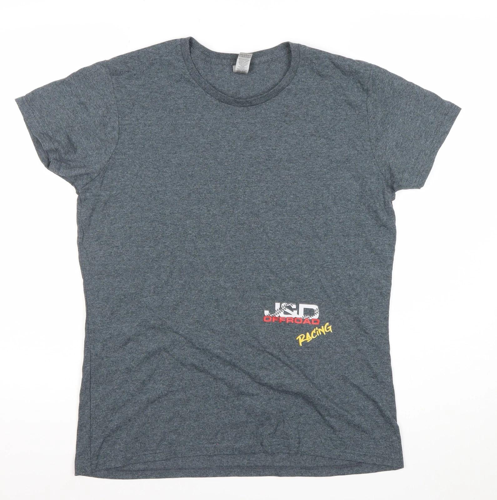 Gildan Men’s Grey Racing Graphic T-Shirt Size L Short Sleeve Crew Neck S