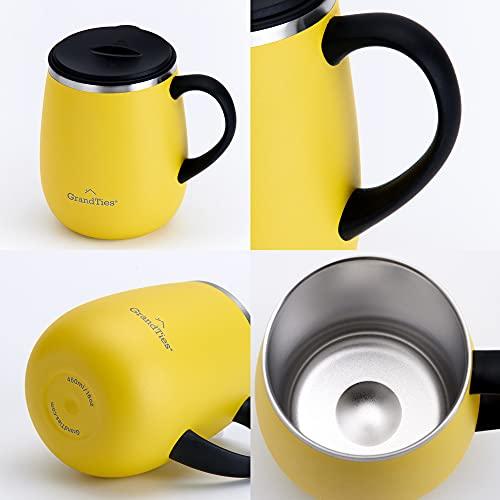 GRANDTIES Premium Vacuum Insulated Mug, 460ml, Available In 19 Colors, with Easy-Open Sliding Lid, Stainless Steel Double-Wall Vacuum Insulation, and