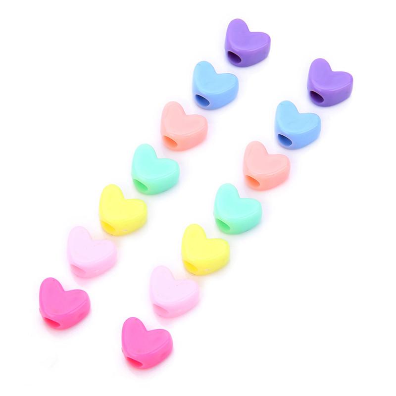 100pcs/lot Mixed Colors Love Heart Shape Acrylic Spacer Beads 12x9mm Plastic Pastel Resin Charm Bead for DIY Jewelry Make