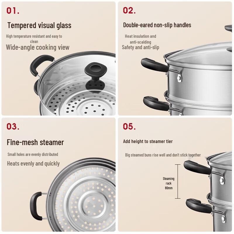 ASD 26CM Two-Layer Stainless Steel Steamer Pot