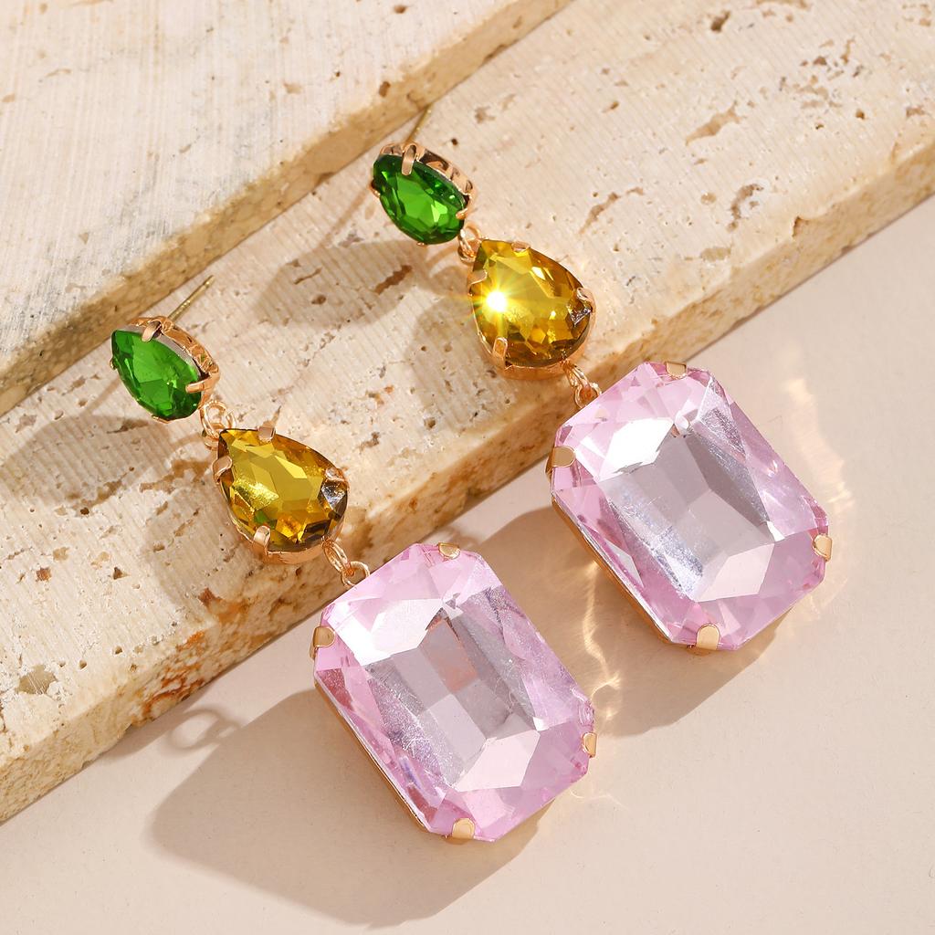 High quality light luxury fashion atmosphere color zircon flower water drop pendant earrings necklace set fresh and sweet jewelry