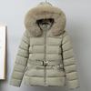 Mote Vinterkåpe Dame Parkas Hette Fuskepelskrage Tykk Varm Damejakker Med Belte