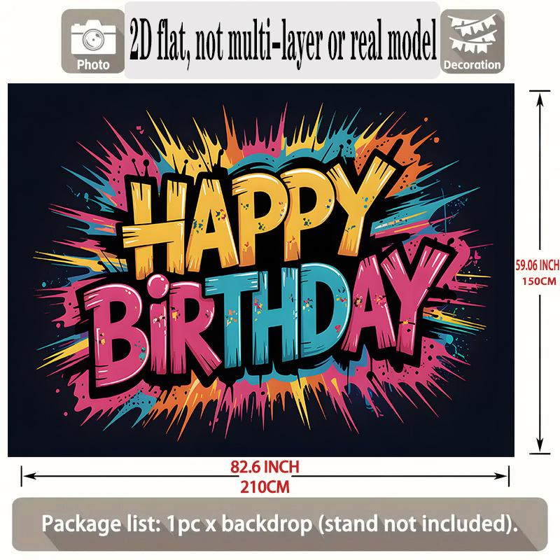 Happy Birthday Gifts Graffiti Party Banner, Polyester Backdrop for Wall Decoration