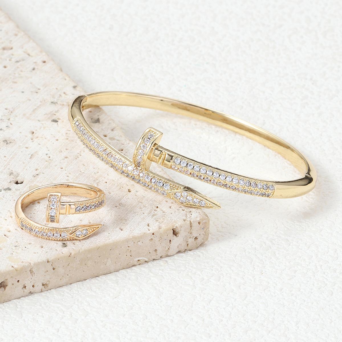 Micropaved Zircon Ring Open Nail Bracelet