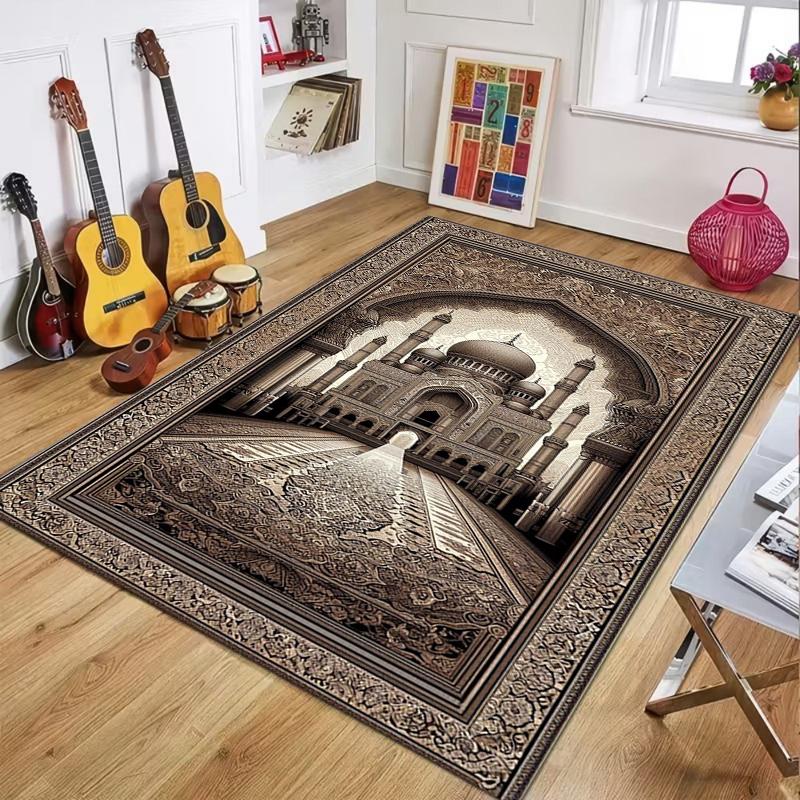 

Islamic Mosque 2D Visual Effect Carpet Vintage Architecture Pattern Soft Decorative Floor Mat for Living Room Bedroom Home Decor 40X60CM