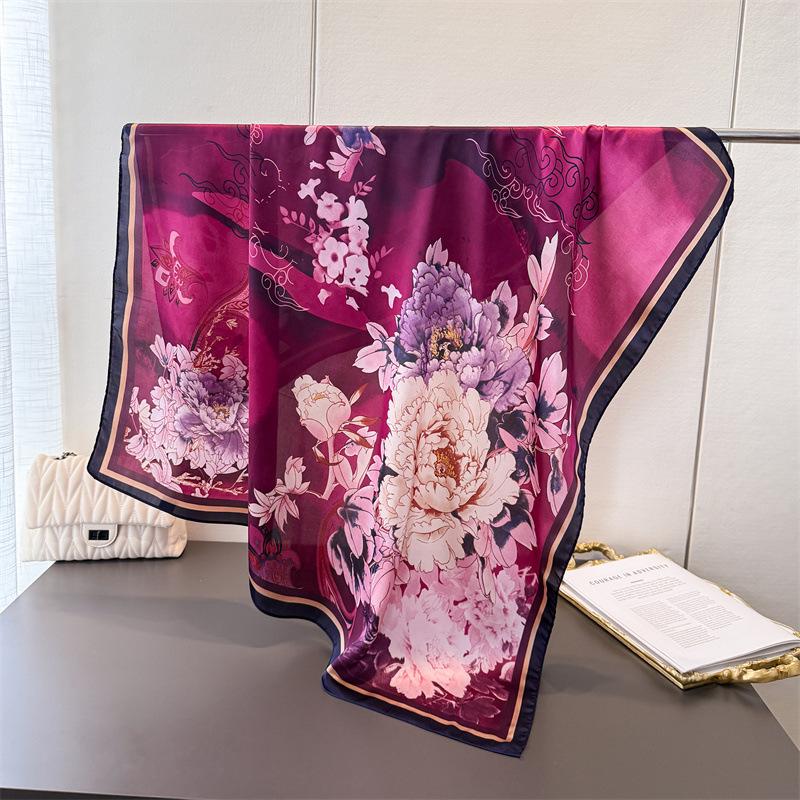 Spring And Summer Thin Simulated Silk Printing Large Square Scarf Silk Scarf Shawl Headscarf Beach Scarf Neck Scarf Decorative Women'S Scarf