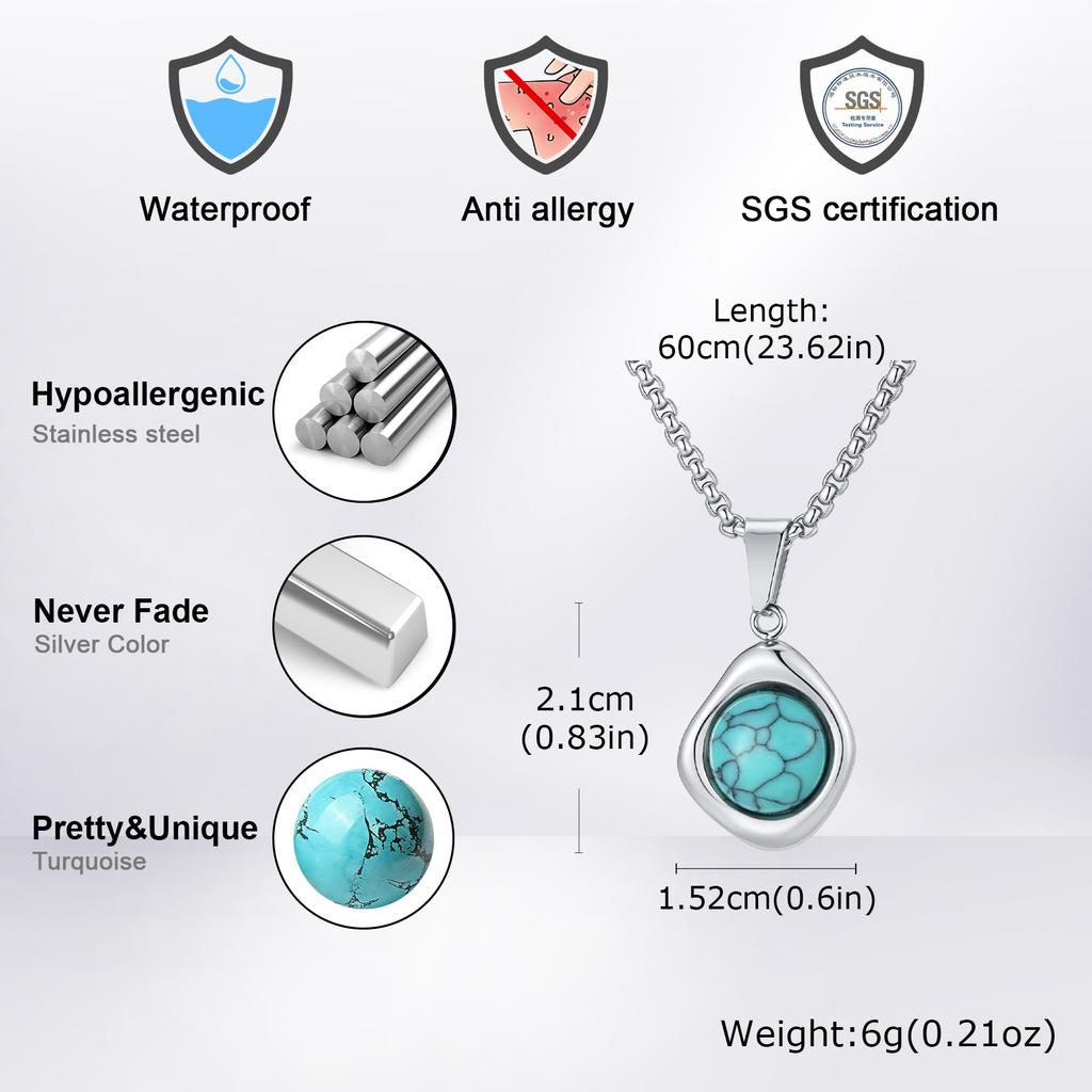 Klassische Mode Runde Natürlicher Achat Tigerauge Stein Halskette für Männer, Edelstahl Unregelmäßiger Anhänger Halskette, Punk Schmuck