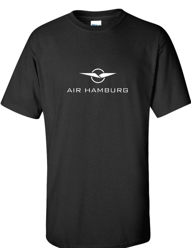 Air Hamburg White Retro Logo German Airline Geek Black Cotton T-Shirt